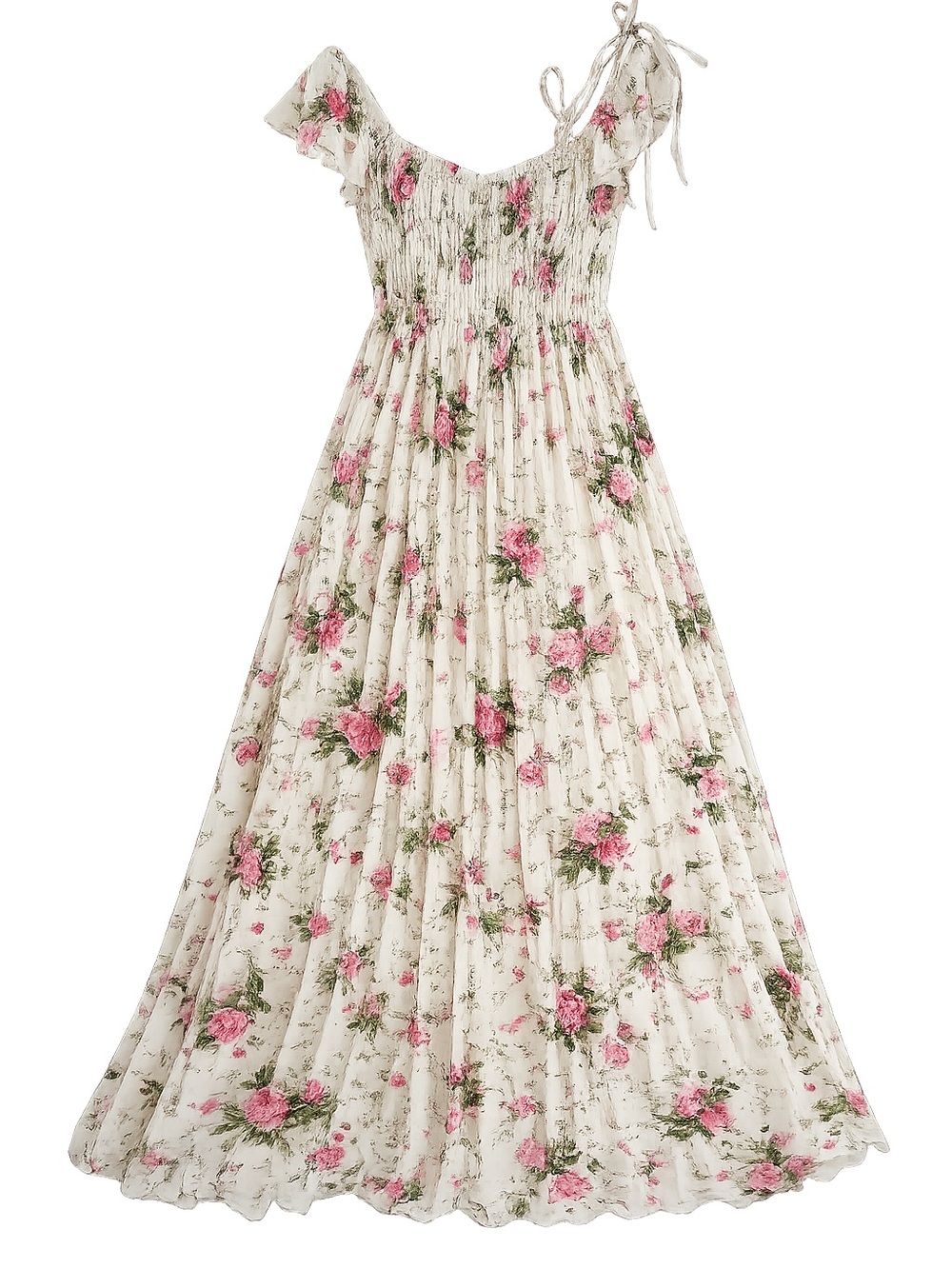 Kara & Kate Women’s Large Floral Pleated Maxi Dress Cottagecore Boho Tie NWT